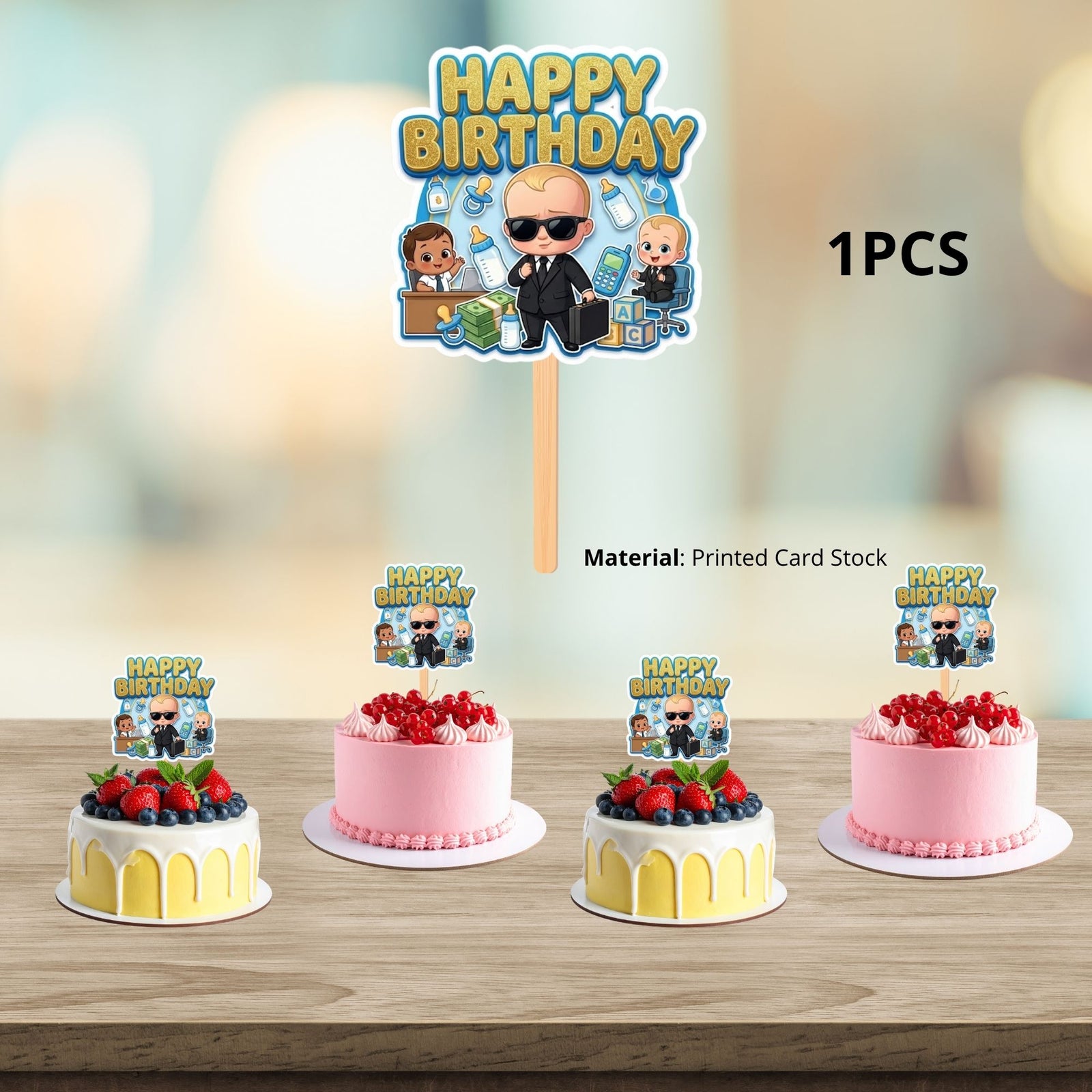 Boss Baby Boy Birthday Cake Topper for Kids | Premium 300 GSM Cardstock | Cute Cartoon Party Decoration | Cake Decoration Topper for Birthday Party Supplies
