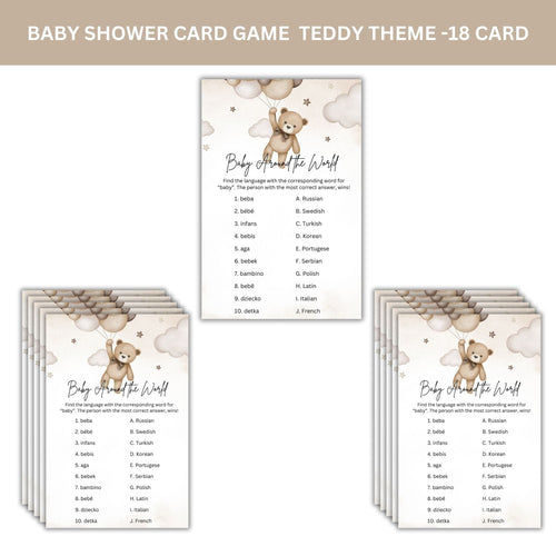 Load image into Gallery viewer, Baby Shower Games Card Pack - 18 High-Quality 300gsm Cards for Fun &amp; Exciting Celebration(Baby Around The World)
