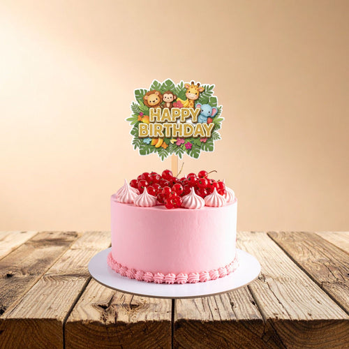 Load image into Gallery viewer, Jungle Birthday Cake Topper for Kids | Premium 300 GSM Cardstock | Cute Cartoon Party Decoration | Cake Decoration Topper for Birthday Party Supplies
