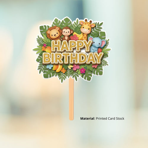 Load image into Gallery viewer, Jungle Birthday Cake Topper for Kids | Premium 300 GSM Cardstock | Cute Cartoon Party Decoration | Cake Decoration Topper for Birthday Party Supplies
