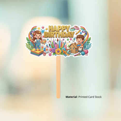 Load image into Gallery viewer, Art And Craft Birthday Cake Topper for Kids | Premium 300 GSM Cardstock | Cute Cartoon Party Decoration | Cake Decoration Topper for Birthday Party Supplies

