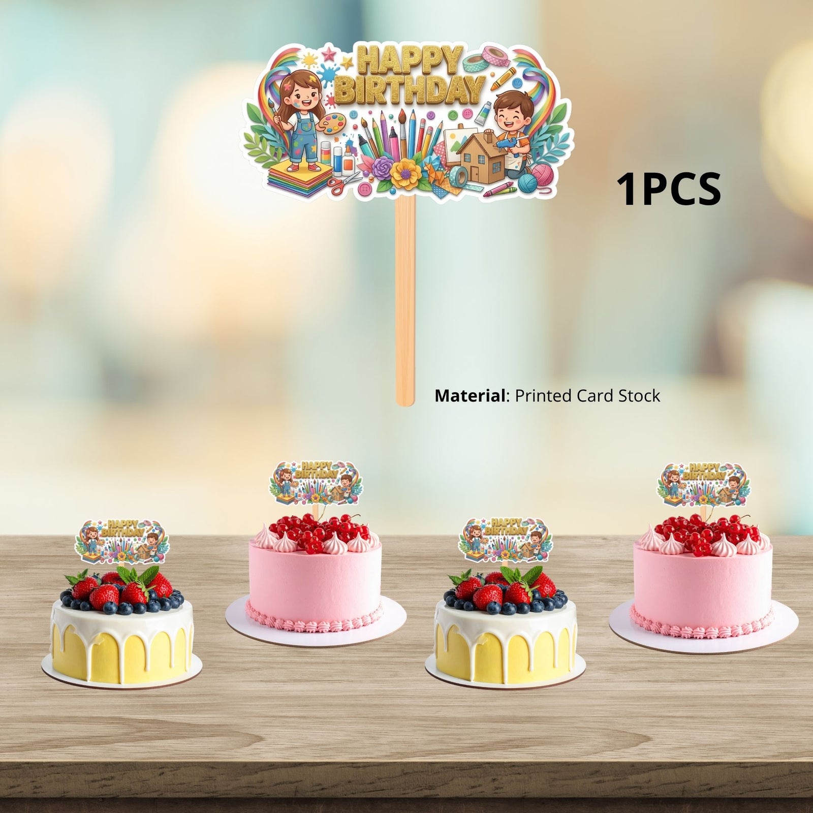 Art And Craft Birthday Cake Topper for Kids | Premium 300 GSM Cardstock | Cute Cartoon Party Decoration | Cake Decoration Topper for Birthday Party Supplies