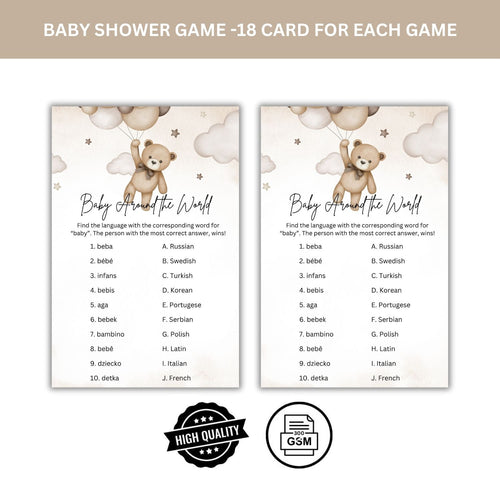 Load image into Gallery viewer, Baby Shower Games Card Pack - 18 High-Quality 300gsm Cards for Fun &amp; Exciting Celebration(Baby Around The World)
