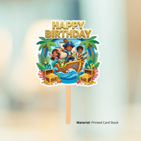Pirate Adventure Birthday Cake Topper for Kids | Premium 300 GSM Cardstock | Cute Cartoon Party Decoration | Cake Decoration Topper for Birthday Party Supplies