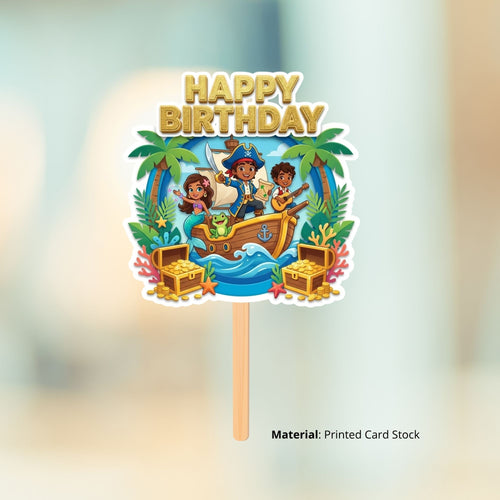 Load image into Gallery viewer, Pirate Adventure Birthday Cake Topper for Kids | Premium 300 GSM Cardstock | Cute Cartoon Party Decoration | Cake Decoration Topper for Birthday Party Supplies
