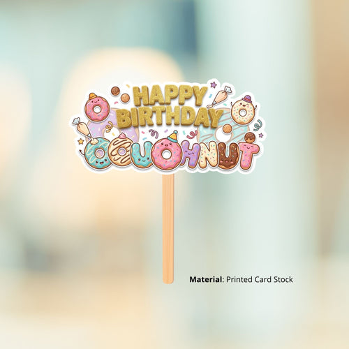 Load image into Gallery viewer, Doughnut Birthday Cake Topper for Kids | Premium 300 GSM Cardstock | Cute Cartoon Party Decoration | Cake Decoration Topper for Birthday Party Supplies
