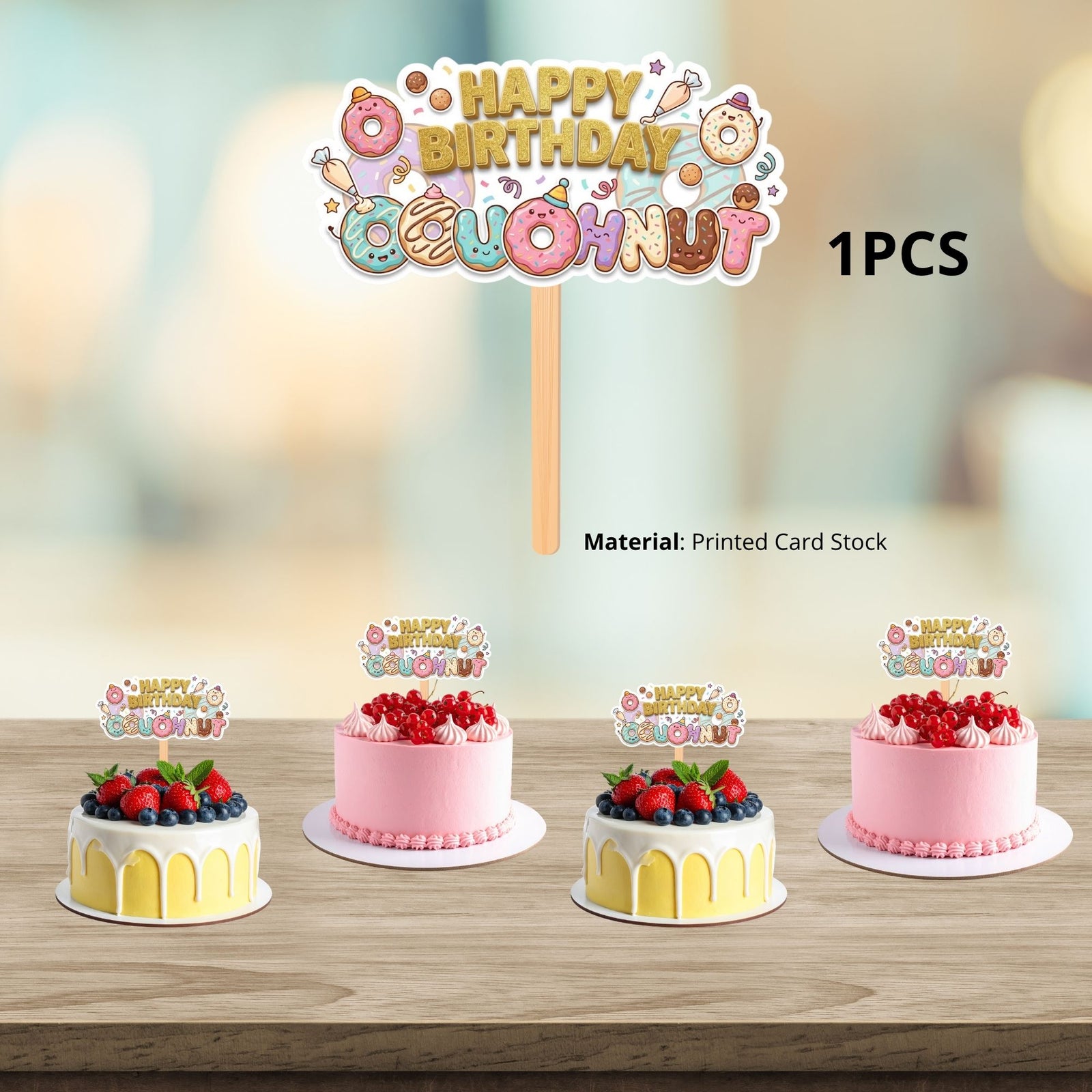 Doughnut Birthday Cake Topper for Kids | Premium 300 GSM Cardstock | Cute Cartoon Party Decoration | Cake Decoration Topper for Birthday Party Supplies