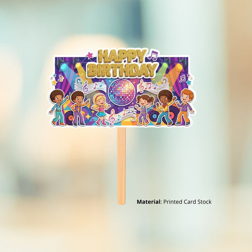 Load image into Gallery viewer, Disco Party Birthday Cake Topper for Kids | Premium 300 GSM Cardstock | Cute Cartoon Party Decoration | Cake Decoration Topper for Birthday Party Supplies
