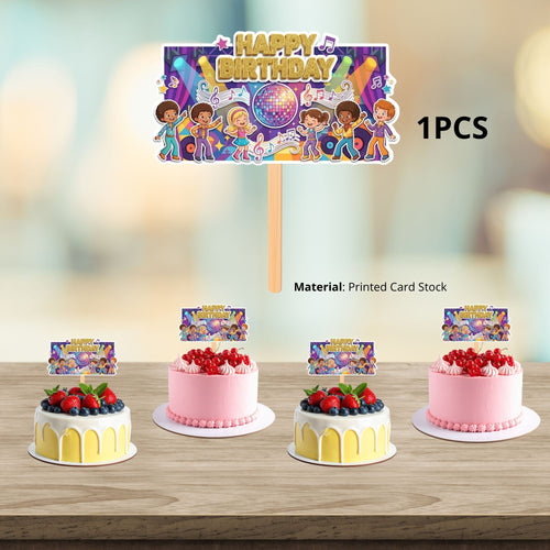 Load image into Gallery viewer, Disco Party Birthday Cake Topper for Kids | Premium 300 GSM Cardstock | Cute Cartoon Party Decoration | Cake Decoration Topper for Birthday Party Supplies

