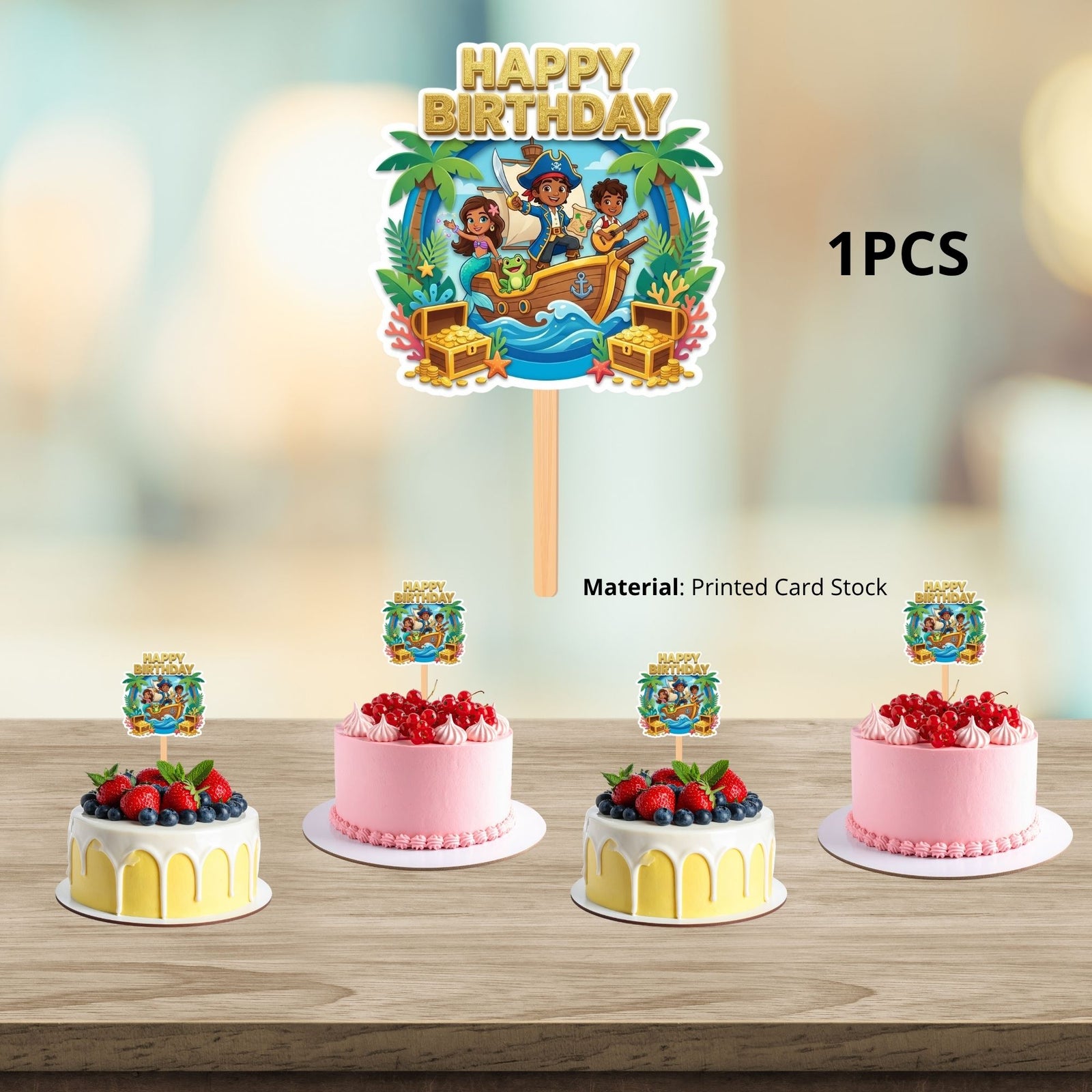 Pirate Adventure Birthday Cake Topper for Kids | Premium 300 GSM Cardstock | Cute Cartoon Party Decoration | Cake Decoration Topper for Birthday Party Supplies