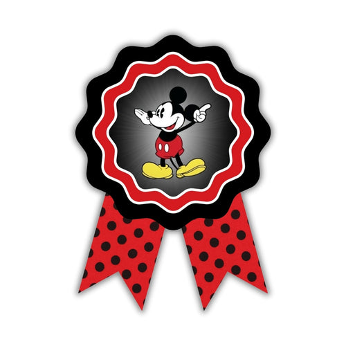 Load image into Gallery viewer, Mickey Mouse Theme Birthday Badges for Kids – 4x3 Inch 250gsm Cardstock with Pin | PartyDecor Mall (Mickey Mouse)
