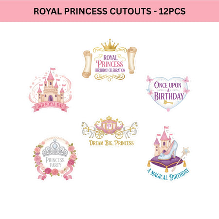 Royal Princess Theme Birthday Cutouts (6 inches/250 GSM Cardstock/Mixcolour/12Pcs)