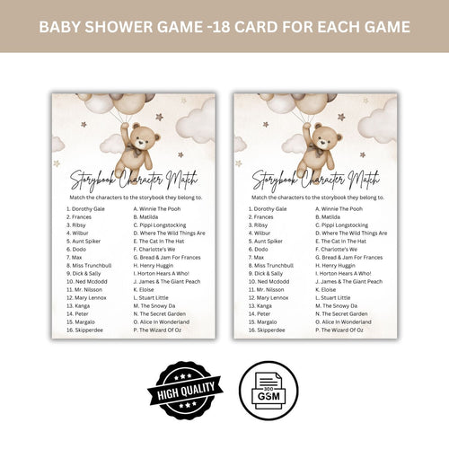 Load image into Gallery viewer, Baby Shower Games Card Pack - 18 High-Quality 300gsm Cards for Fun &amp; Exciting Celebration(Storybook Character Match)
