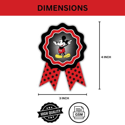 Load image into Gallery viewer, Mickey Mouse Theme Birthday Badges for Kids – 4x3 Inch 250gsm Cardstock with Pin | PartyDecor Mall (Mickey Mouse)
