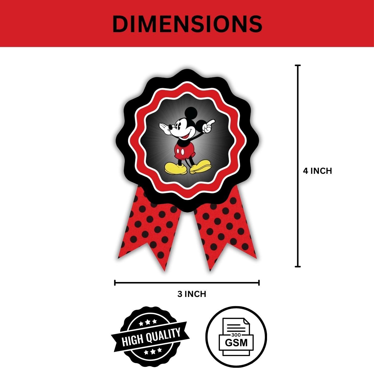 Mickey Mouse Theme Birthday Badges for Kids – 4x3 Inch 250gsm Cardstock with Pin | PartyDecor Mall (Mickey Mouse)