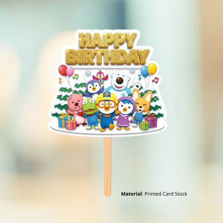 Pororo The Little Penguin Birthday Cake Topper for Kids | Premium 300 GSM Cardstock | Cute Cartoon Party Decoration | Cake Decoration Topper for Birthday Party Supplies