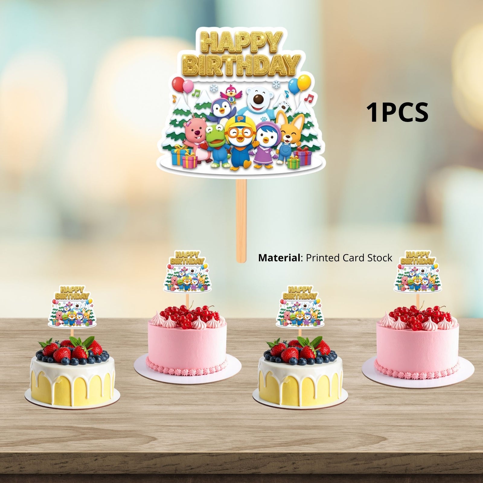 Pororo The Little Penguin Birthday Cake Topper for Kids | Premium 300 GSM Cardstock | Cute Cartoon Party Decoration | Cake Decoration Topper for Birthday Party Supplies