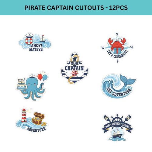 Load image into Gallery viewer, Pirate Captain Theme Birthday Cutouts (6 inches/250 GSM Cardstock/Mixcolour/12Pcs)
