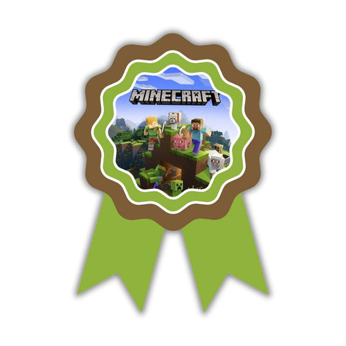 Load image into Gallery viewer, Minecraft Theme Birthday Badges for Kids – 4x3 Inch 250gsm Cardstock with Pin | PartyDecor Mall (Minecraft)
