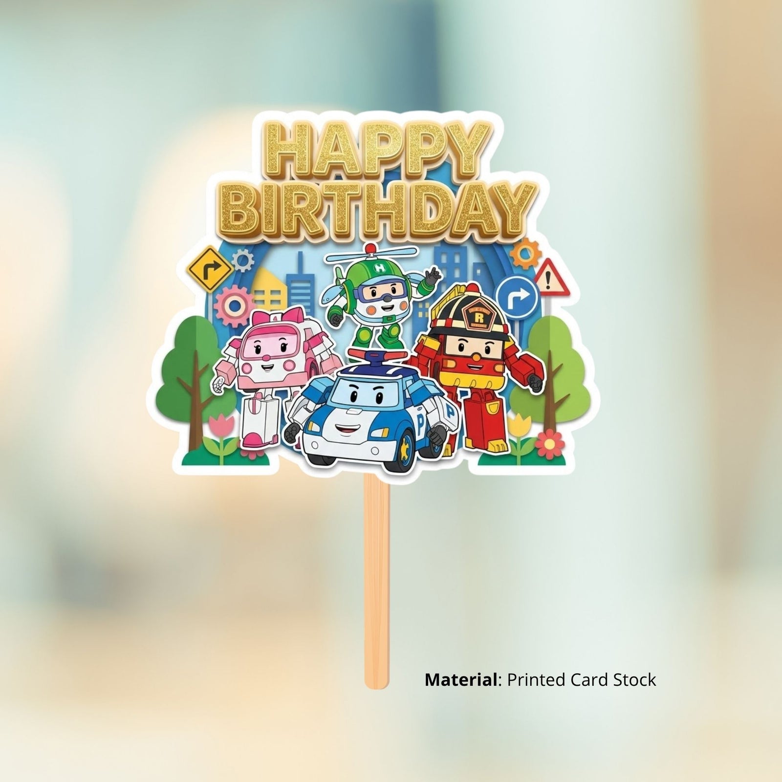 Robocar Poli Birthday Cake Topper for Kids | Premium 300 GSM Cardstock | Cute Cartoon Party Decoration | Cake Decoration Topper for Birthday Party Supplies