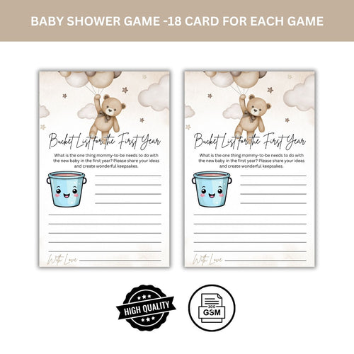 Load image into Gallery viewer, Baby Shower Games Card Pack - 18 High-Quality 300gsm Cards for Fun &amp; Exciting Celebration(Bucket List For The First Year)
