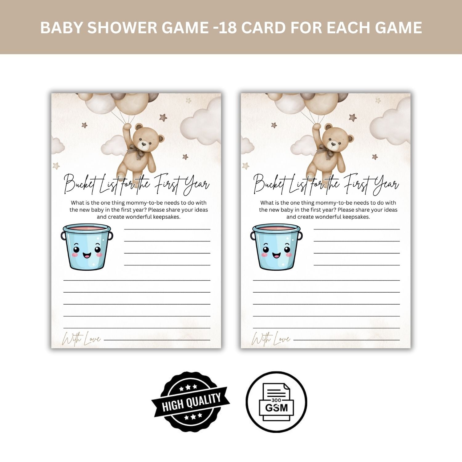 Baby Shower Games Card Pack - 18 High-Quality 300gsm Cards for Fun & Exciting Celebration(Bucket List For The First Year)