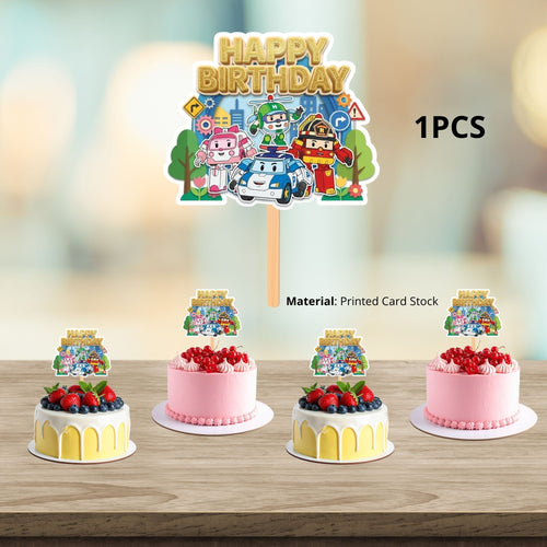 Load image into Gallery viewer, Robocar Poli Birthday Cake Topper for Kids | Premium 300 GSM Cardstock | Cute Cartoon Party Decoration | Cake Decoration Topper for Birthday Party Supplies
