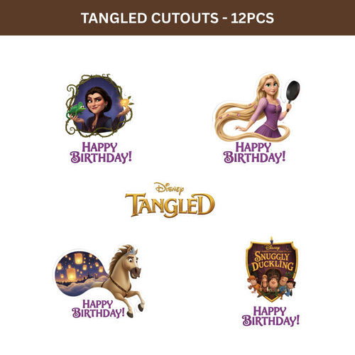 Load image into Gallery viewer, Tangled Theme Birthday Cutouts (6 inches/250 GSM Cardstock/Mixcolour/12Pcs)
