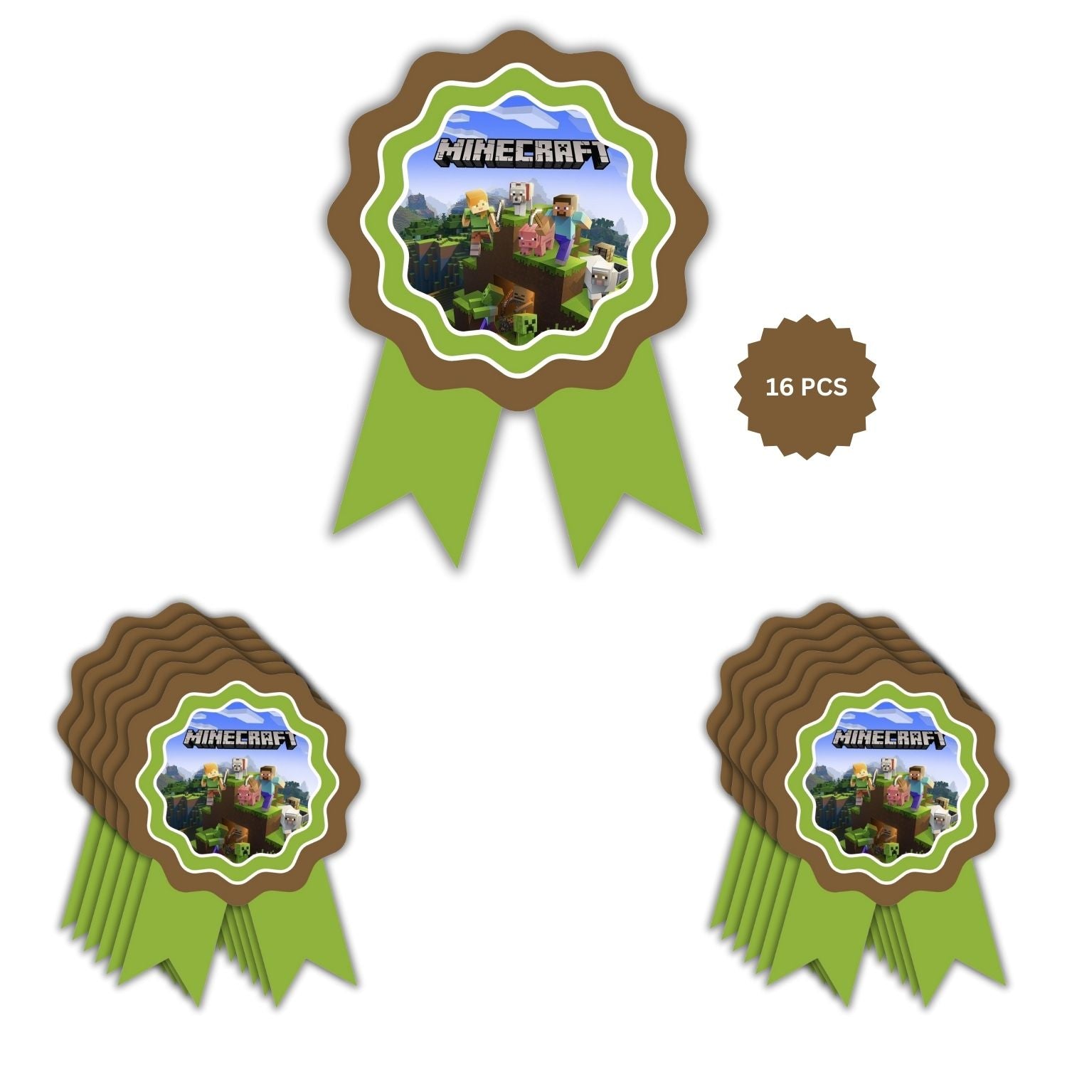 Minecraft Theme Birthday Badges for Kids – 4x3 Inch 250gsm Cardstock with Pin | PartyDecor Mall (Minecraft)