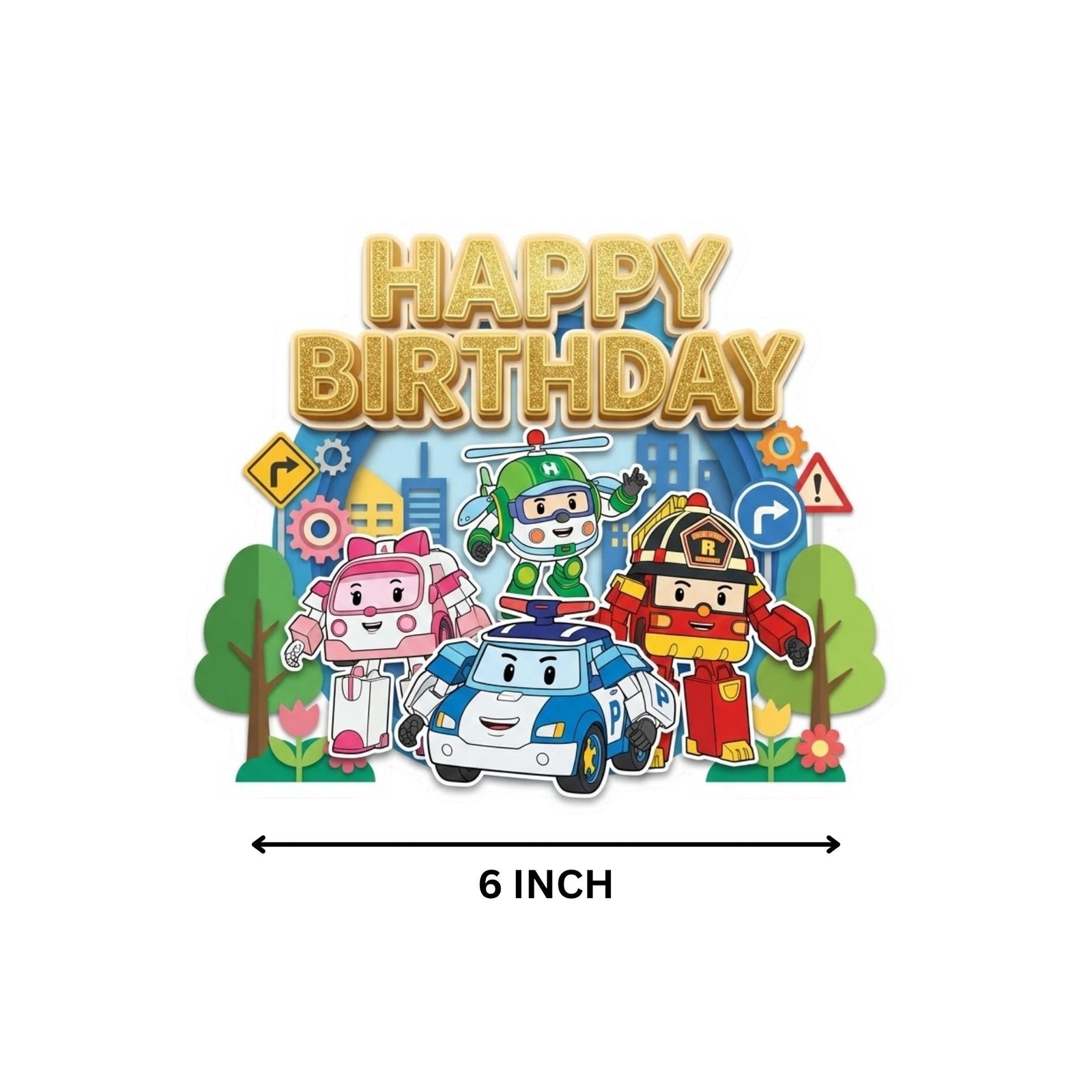 Robocar Poli Birthday Cake Topper for Kids | Premium 300 GSM Cardstock | Cute Cartoon Party Decoration | Cake Decoration Topper for Birthday Party Supplies