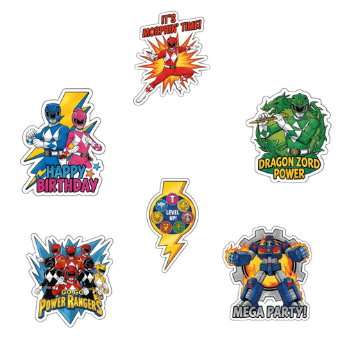 Load image into Gallery viewer, Power Rangers Theme Birthday Cutouts (6 inches/250 GSM Cardstock/Mixcolour/12Pcs)
