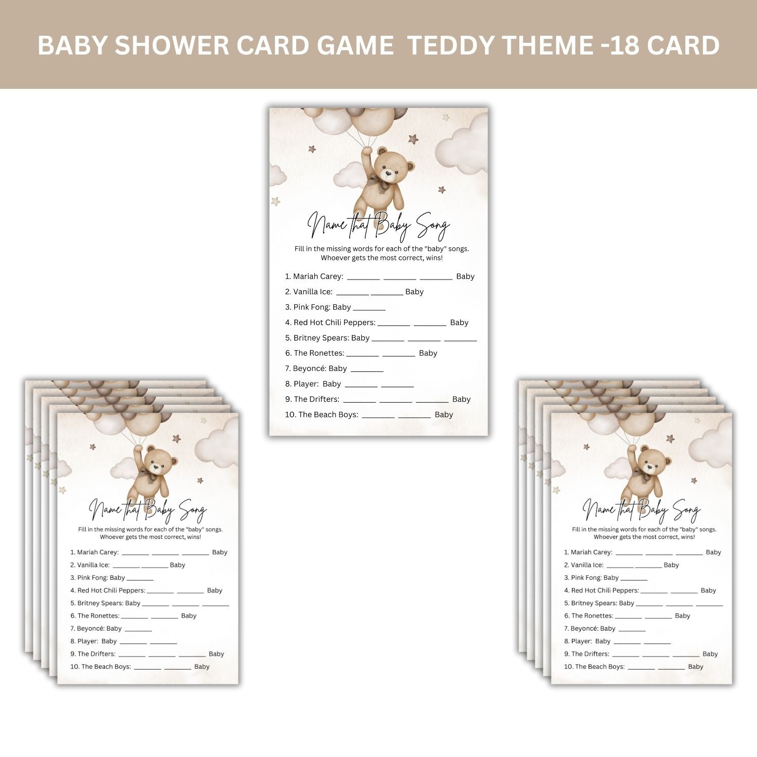 Baby Shower Games Card Pack - 18 High-Quality 300gsm Cards for Fun & Exciting Celebration(Name That Baby Song)