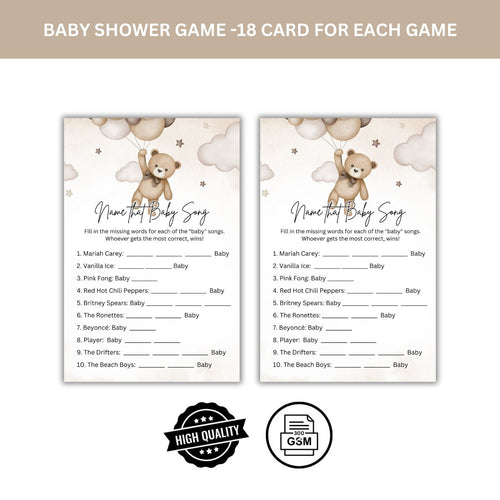 Load image into Gallery viewer, Baby Shower Games Card Pack - 18 High-Quality 300gsm Cards for Fun &amp; Exciting Celebration(Name That Baby Song)
