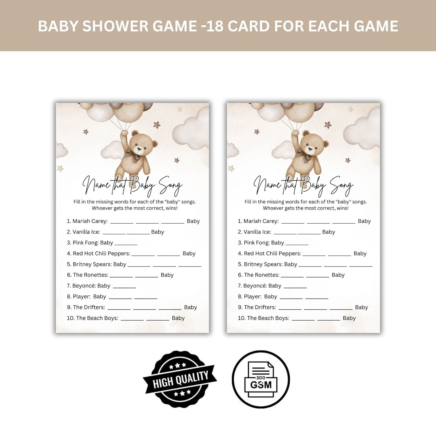 Baby Shower Games Card Pack - 18 High-Quality 300gsm Cards for Fun & Exciting Celebration(Name That Baby Song)