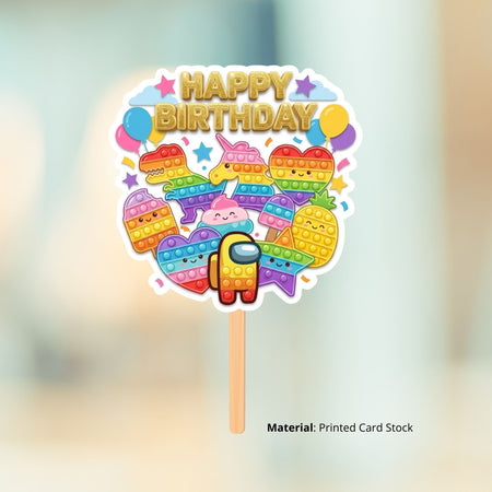 Pop It Birthday Cake Topper for Kids | Premium 300 GSM Cardstock | Cute Cartoon Party Decoration | Cake Decoration Topper for Birthday Party Supplies