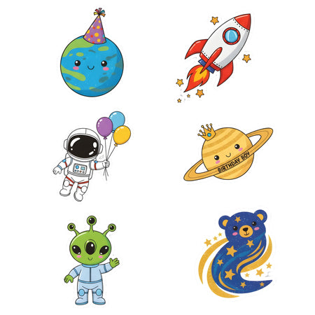 Space Theme Birthday Cutouts (6 inches/250 GSM Cardstock/Mixcolour/12Pcs)