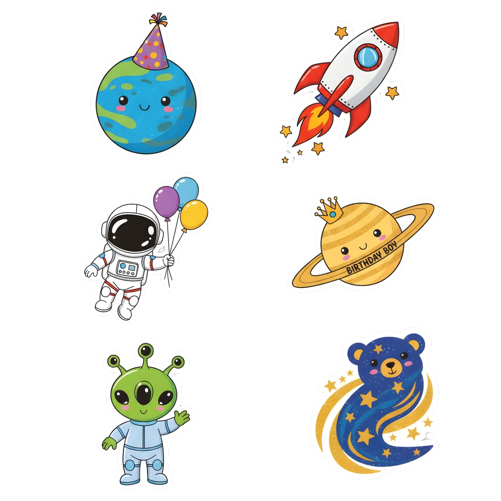 Space Theme Birthday Cutouts (6 inches/250 GSM Cardstock/Mixcolour/12Pcs)