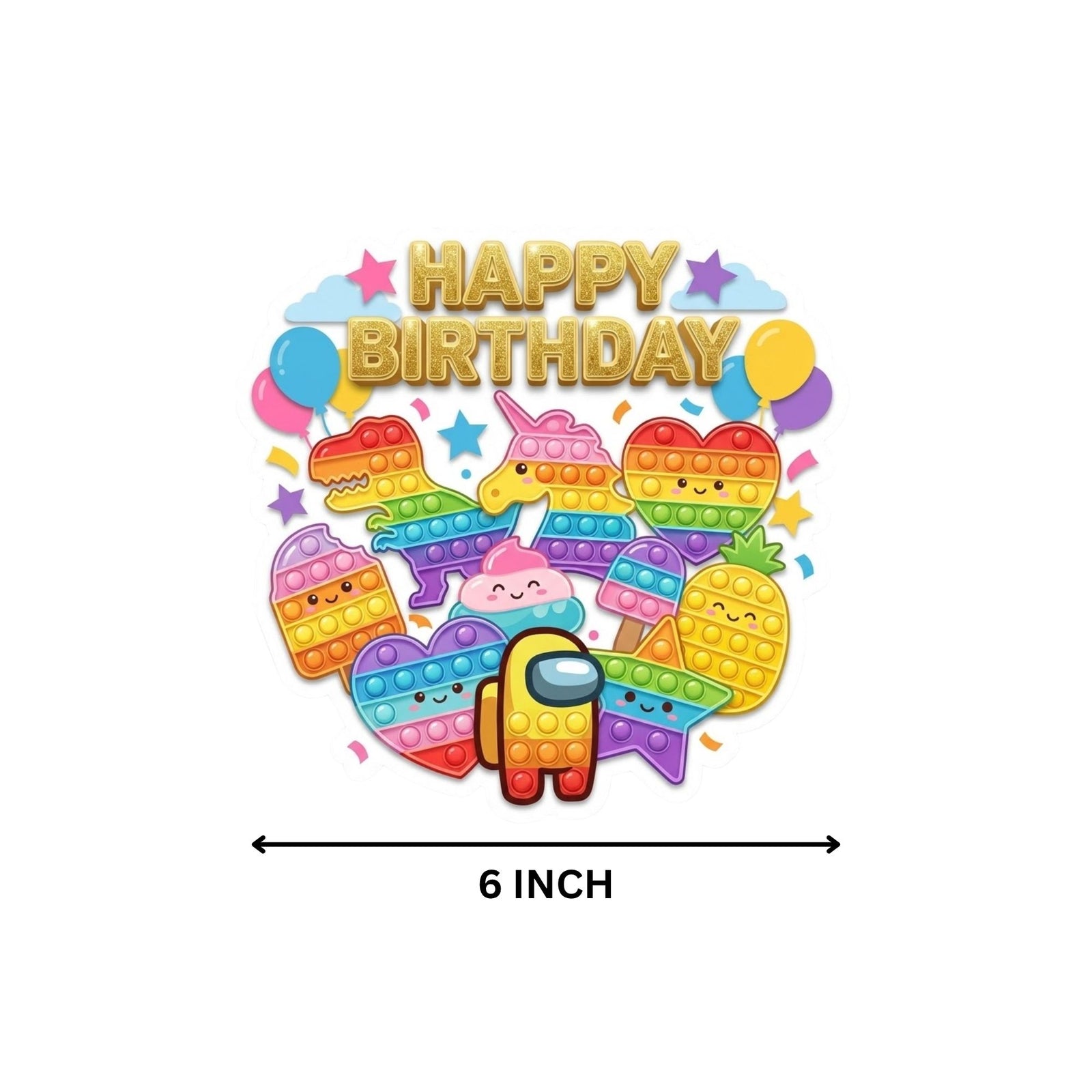 Pop It Birthday Cake Topper for Kids | Premium 300 GSM Cardstock | Cute Cartoon Party Decoration | Cake Decoration Topper for Birthday Party Supplies