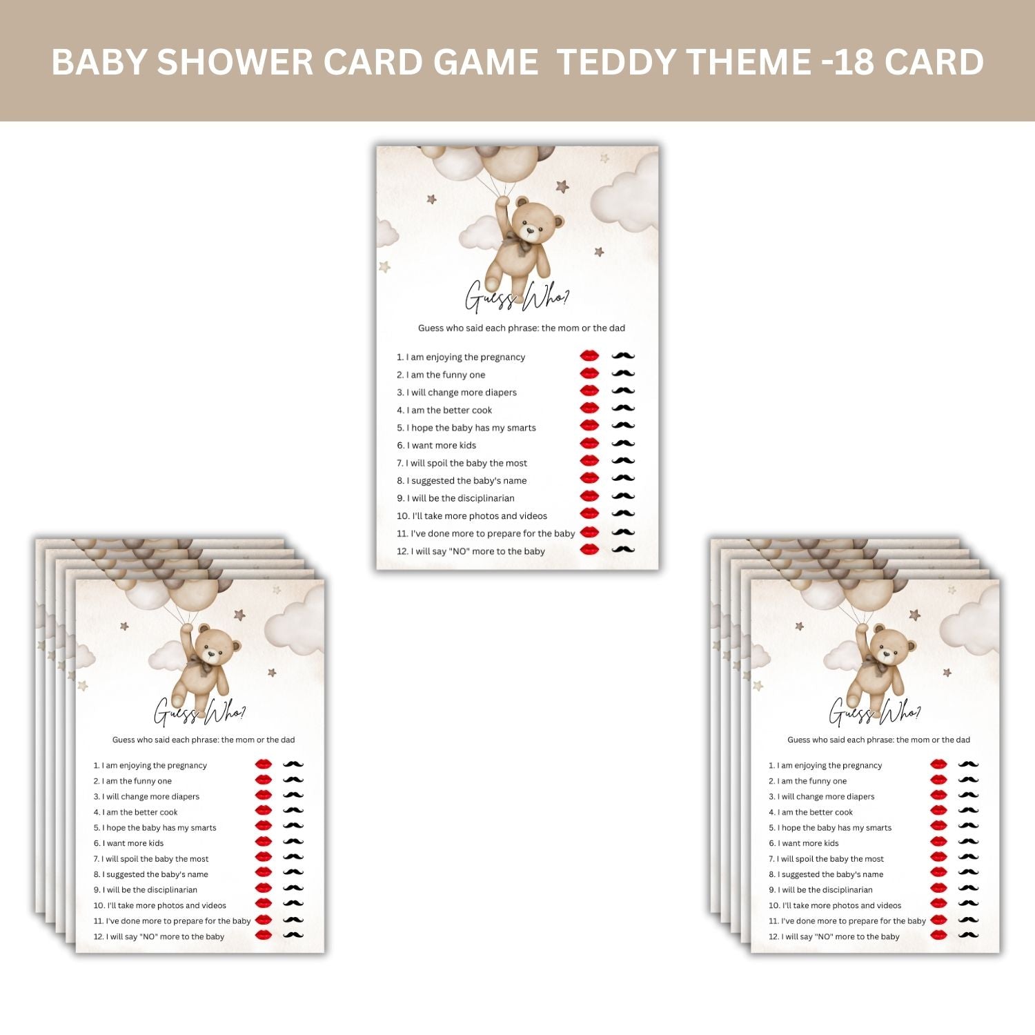 Baby Shower Games Card Pack - 18 High-Quality 300gsm Cards for Fun & Exciting Celebration(Guess Who?)