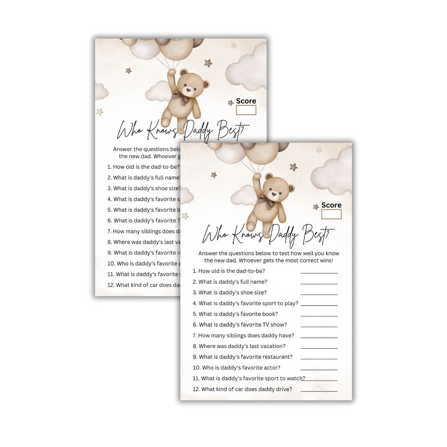 Who Knows Daddy Best? Baby Shower Games Card Pack - 18 High-Quality 300gsm Cards for Fun & Exciting Celebration