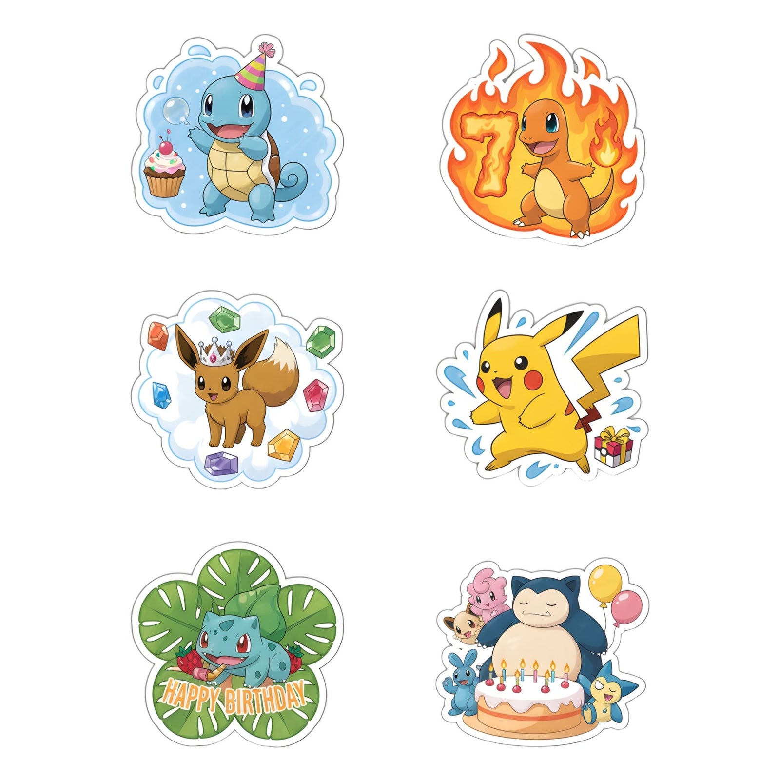 Pokemon Theme Birthday Cutouts (6 inches/250 GSM Cardstock/Mixcolour/12Pcs)