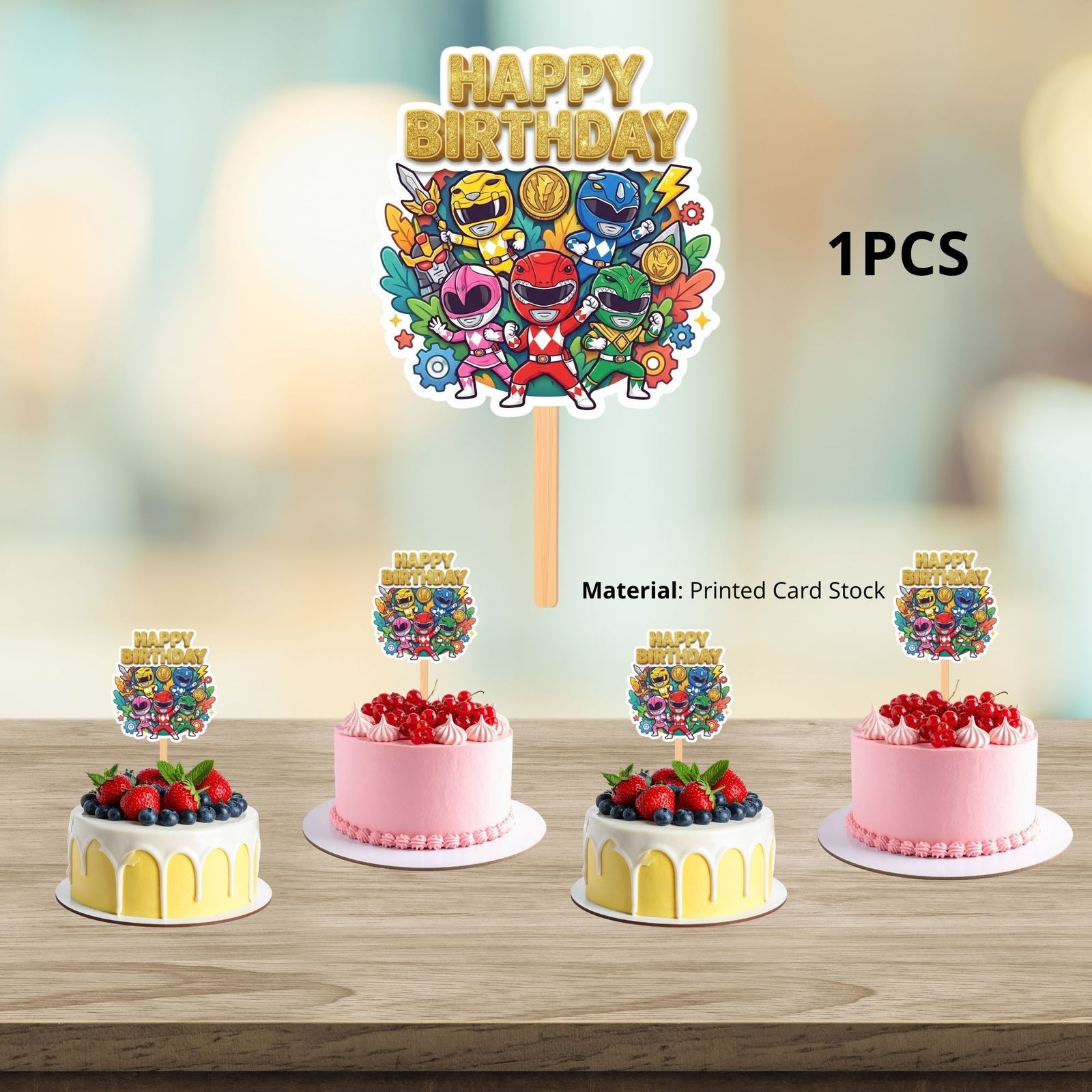 Power Rangers Birthday Cake Topper for Kids | Premium 300 GSM Cardstock | Cute Cartoon Party Decoration | Cake Decoration Topper for Birthday Party Supplies