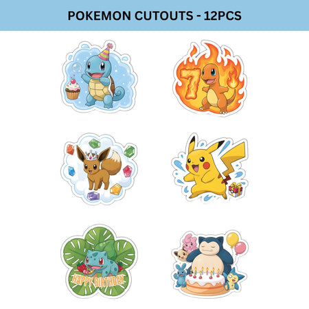 Pokemon Theme Birthday Cutouts (6 inches/250 GSM Cardstock/Mixcolour/12Pcs)