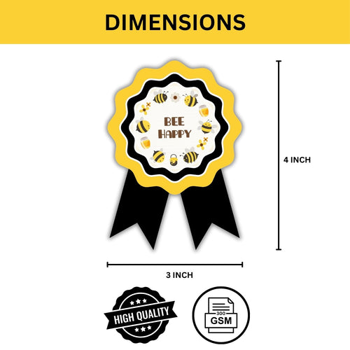 Load image into Gallery viewer, Bumble Bee Theme Birthday Badges for Kids – 4x3 Inch 250gsm Cardstock with Pin | PartyDecor Mall (Bumble Bee)
