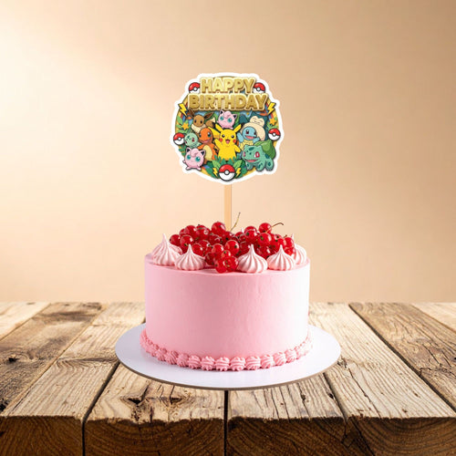 Load image into Gallery viewer, Pokemon Birthday Cake Topper for Kids | Premium 300 GSM Cardstock | Cute Cartoon Party Decoration | Cake Decoration Topper for Birthday Party Supplies
