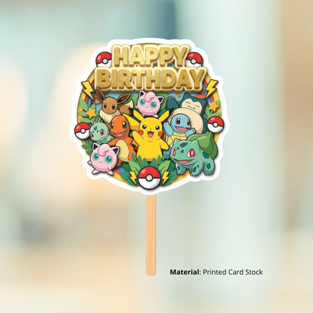 Pokemon Birthday Cake Topper for Kids | Premium 300 GSM Cardstock | Cute Cartoon Party Decoration | Cake Decoration Topper for Birthday Party Supplies