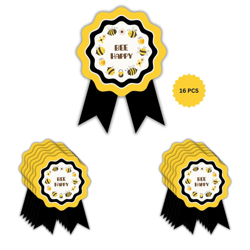 Load image into Gallery viewer, Bumble Bee Theme Birthday Badges for Kids – 4x3 Inch 250gsm Cardstock with Pin | PartyDecor Mall (Bumble Bee)
