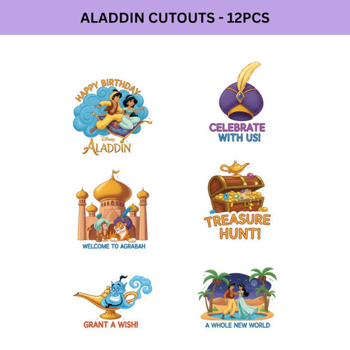 Load image into Gallery viewer, Aladdin Theme Birthday Cutouts (6 inches/250 GSM Cardstock/Mixcolour/12Pcs)
