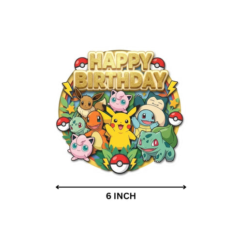 Load image into Gallery viewer, Pokemon Birthday Cake Topper for Kids | Premium 300 GSM Cardstock | Cute Cartoon Party Decoration | Cake Decoration Topper for Birthday Party Supplies
