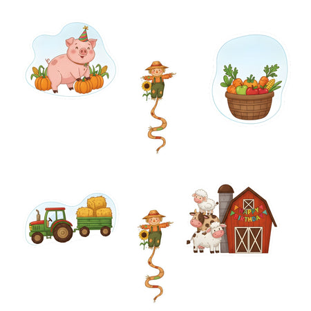 Farm House Theme Birthday Cutouts (6 inches/250 GSM Cardstock/Mixcolour/12Pcs)